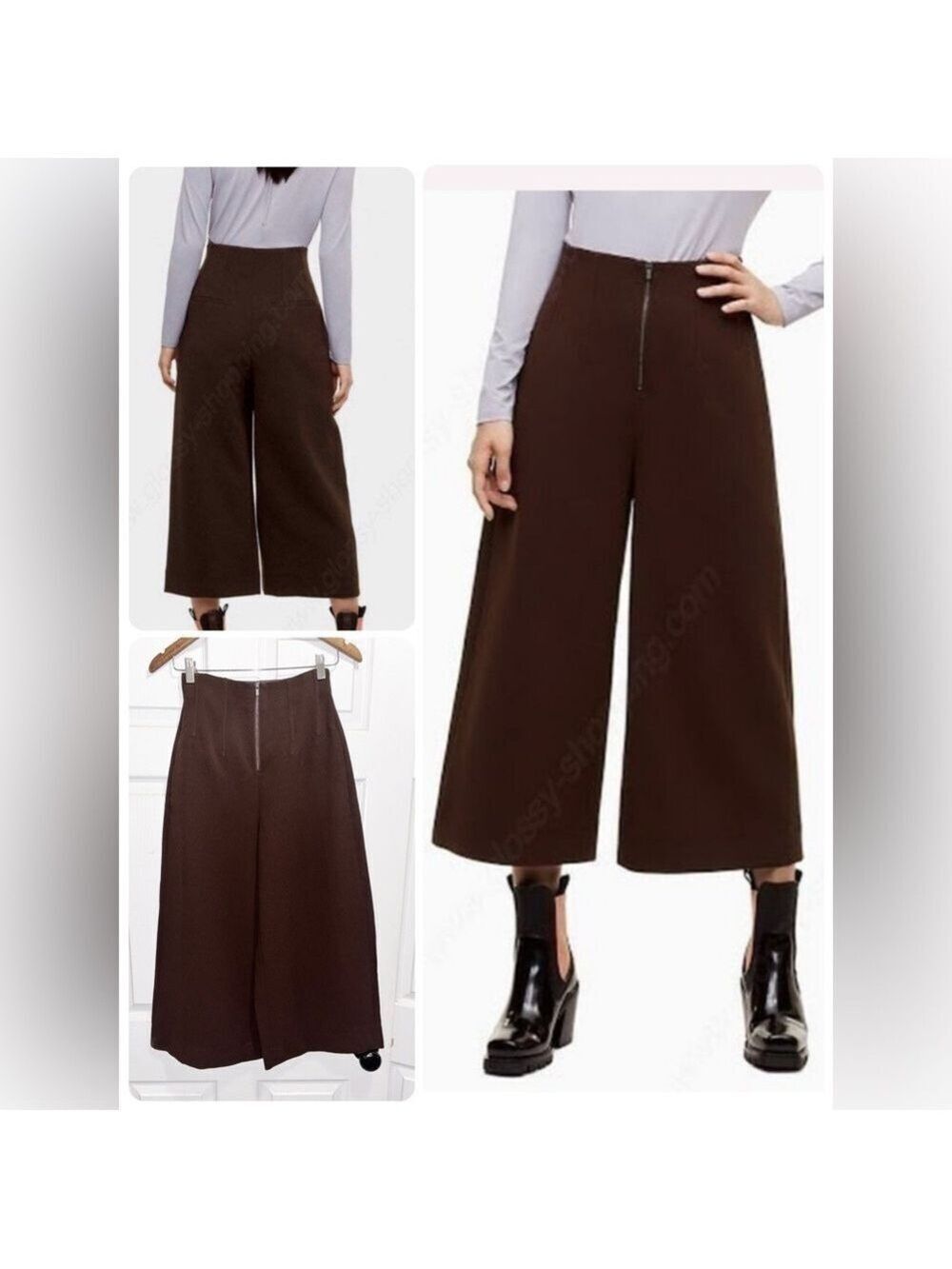 Aritzia BABATON 1-01 Cady Pant Brown Zipper Front Corset Waist Wide Leg Size 0
